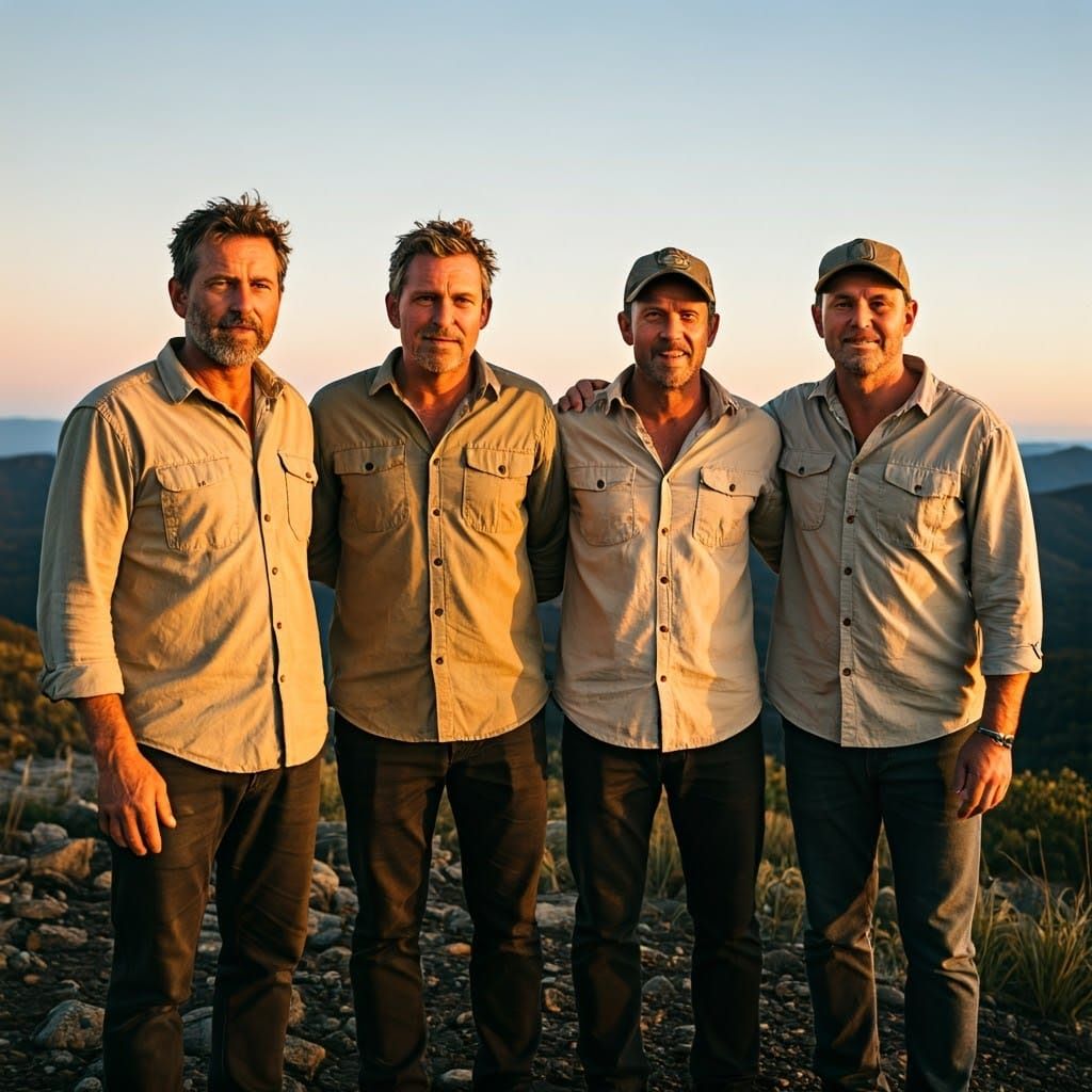 Australian Men Embrace Freedom at Mountain Summit