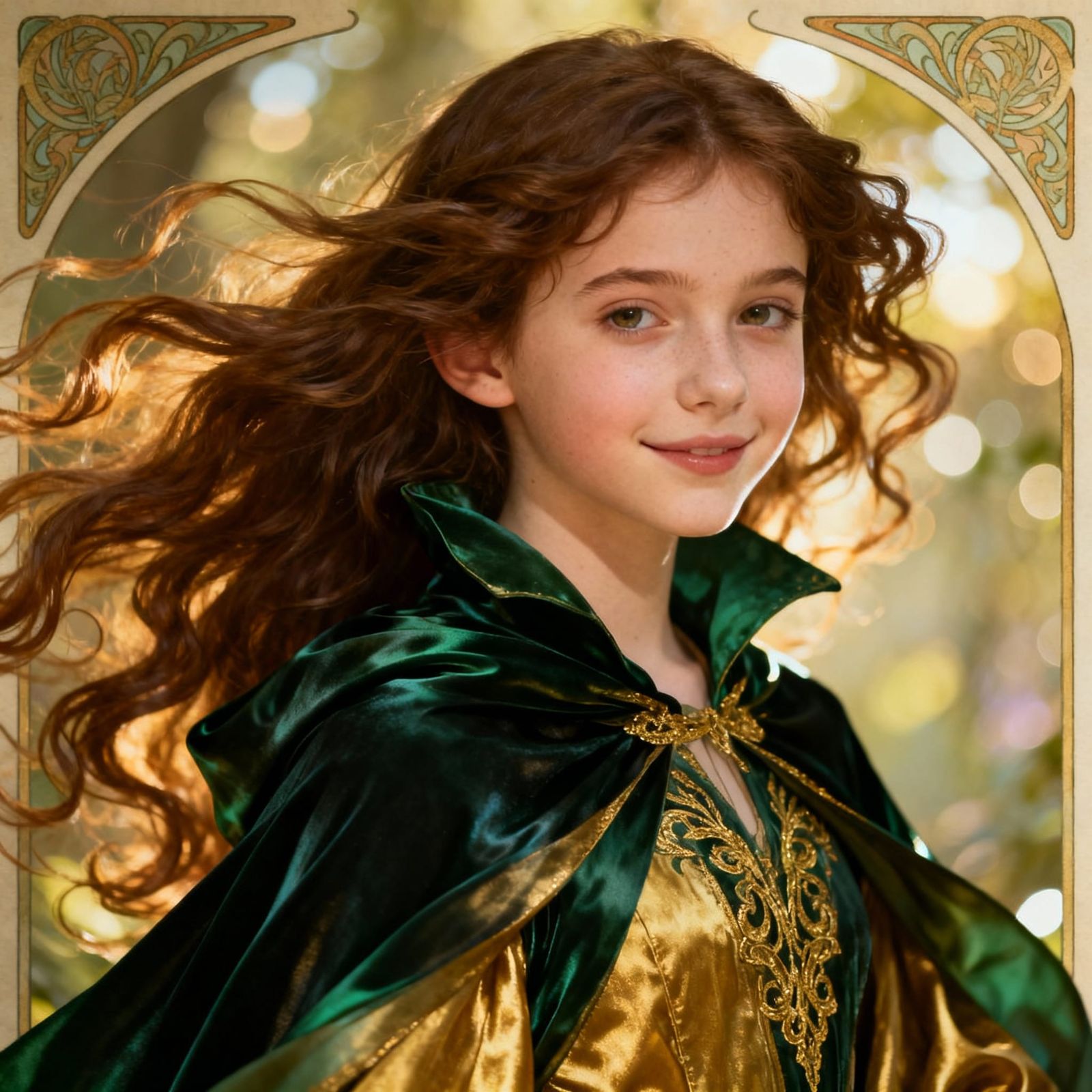 Art Nouveau Witch Portrait with Flowing Hair