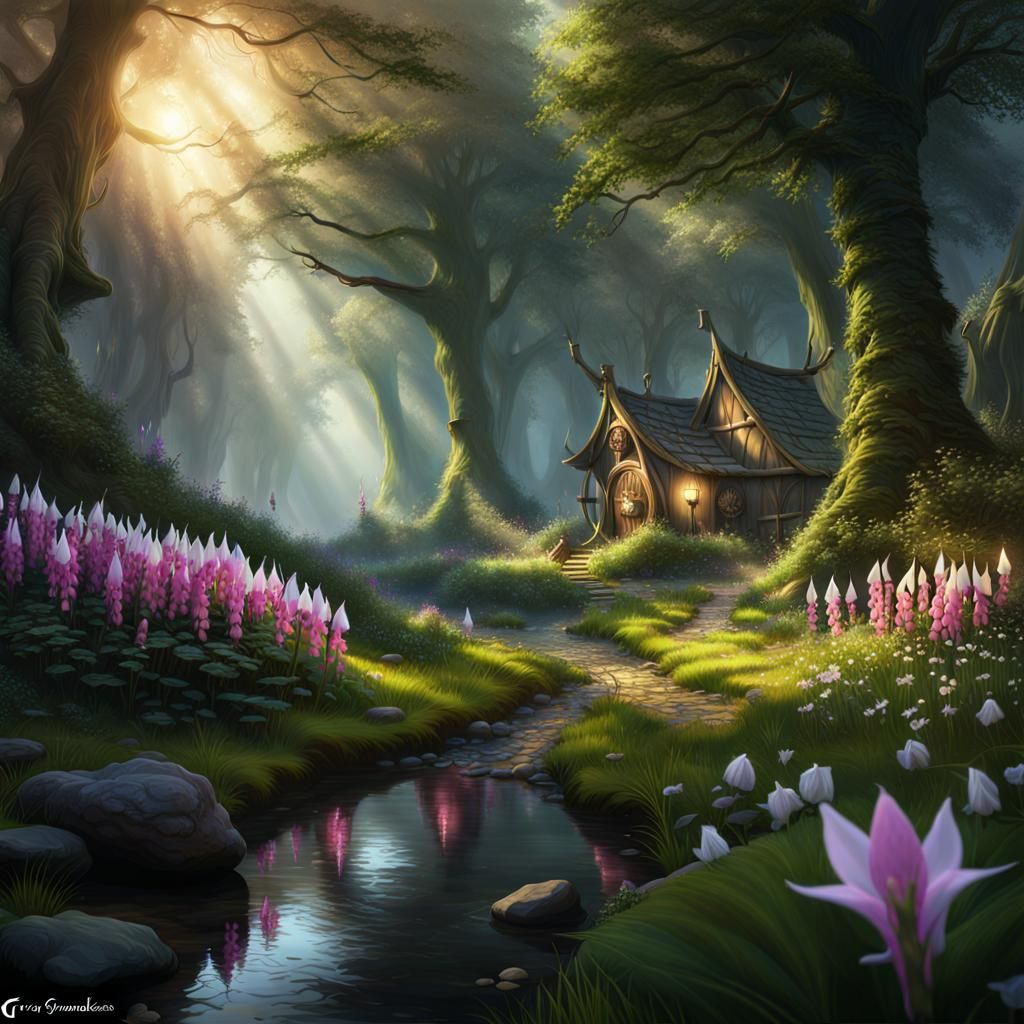 Mystic Forest Fairy Village: Dark Fantasy Art