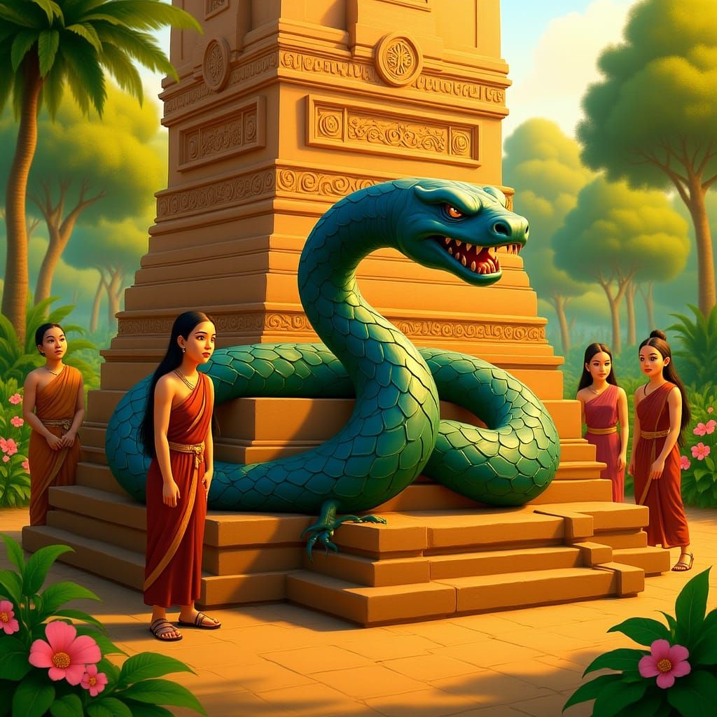 Naga Serpent Coiling Around Phimai Temple