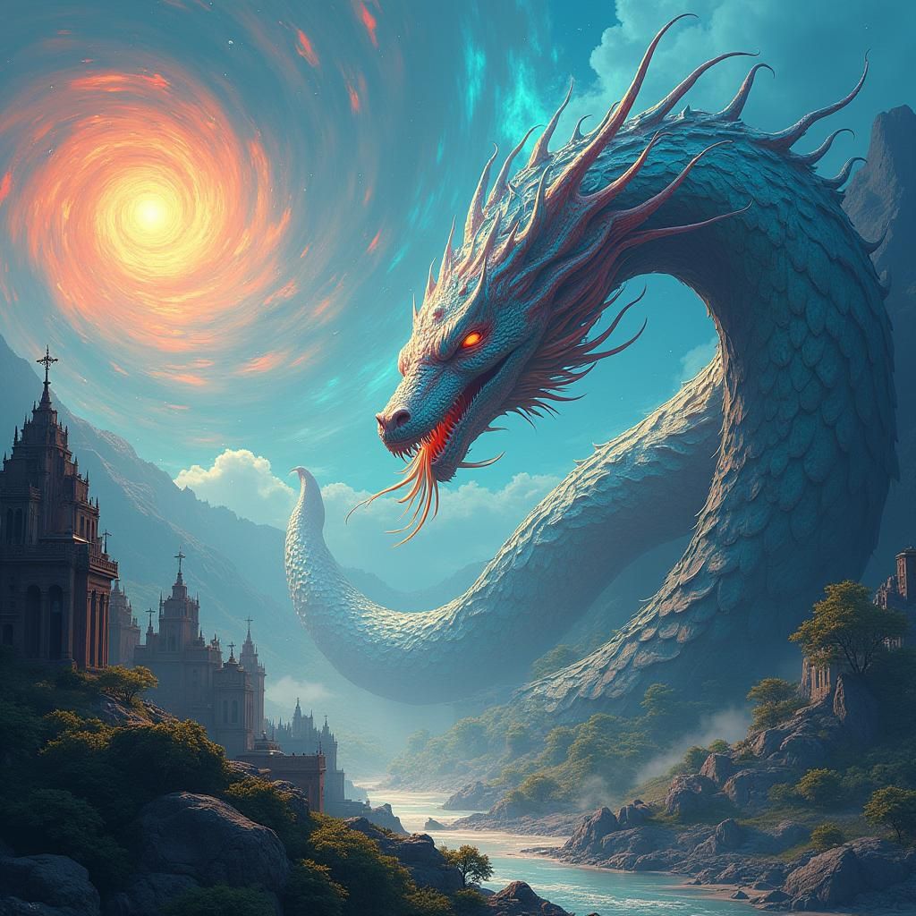 World-Eating Serpent in Digital Matte Painting Style