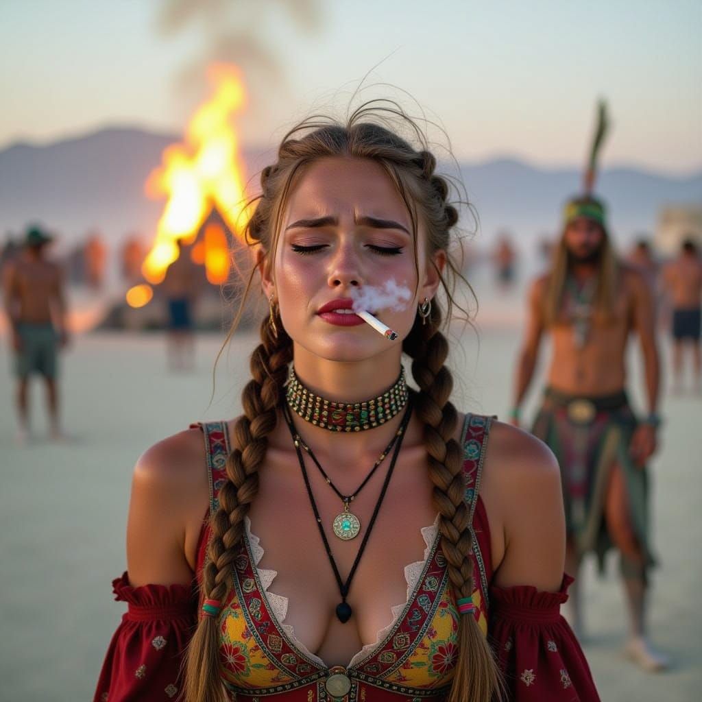 Sad Girl Crying and Smiling at Burning Man Festival