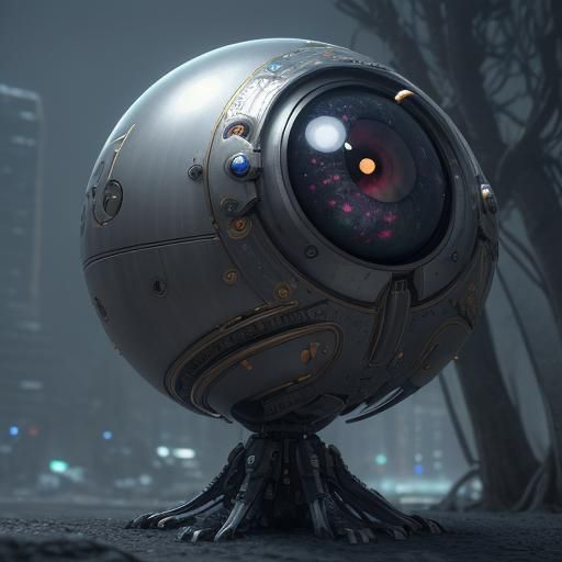 Futuristic Eyeball Ornaments on Tree in Sci-Fi Style