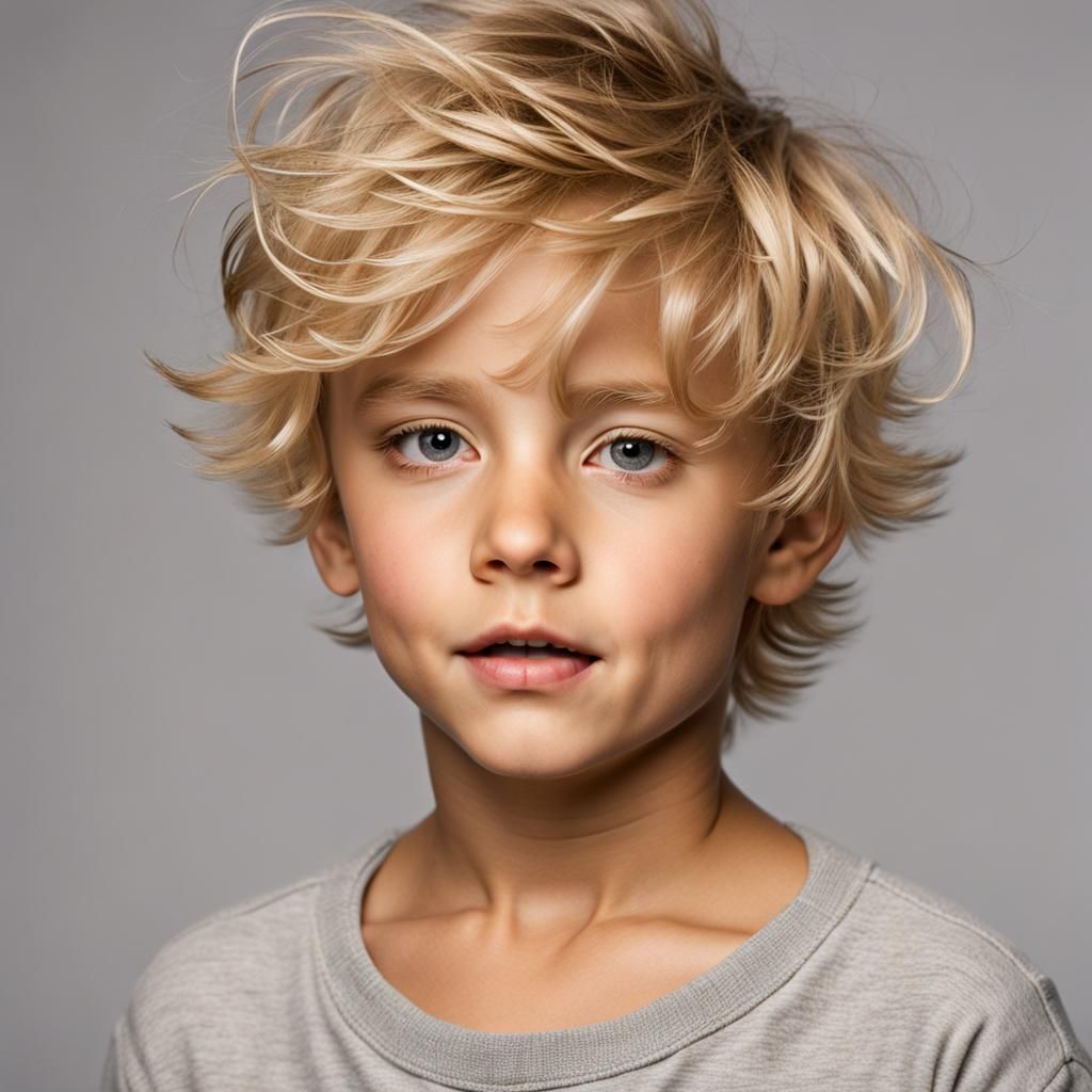 Model Boy with Messy Blond Hair Portrait
