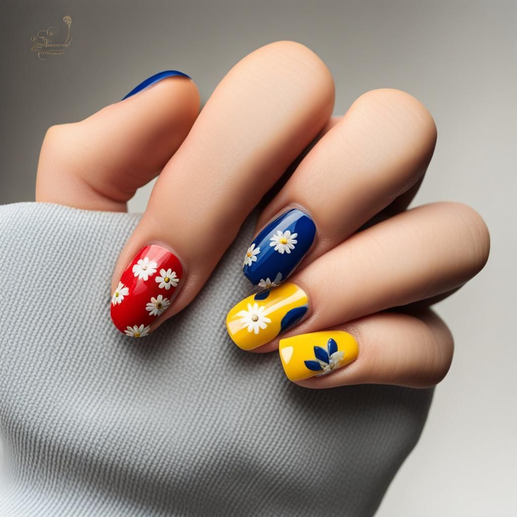 Primary Color Flower Nail Art Design