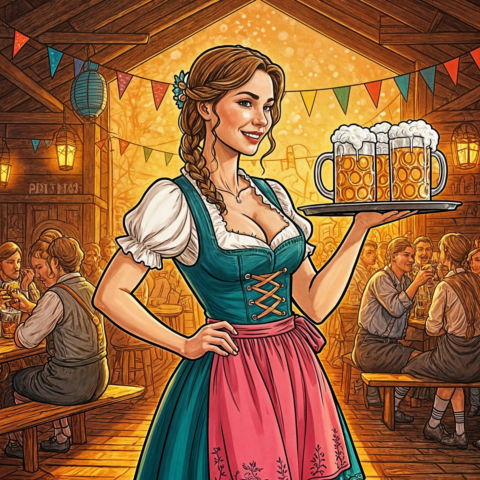 Oktoberfest Beer Garden with Spunky Waitress