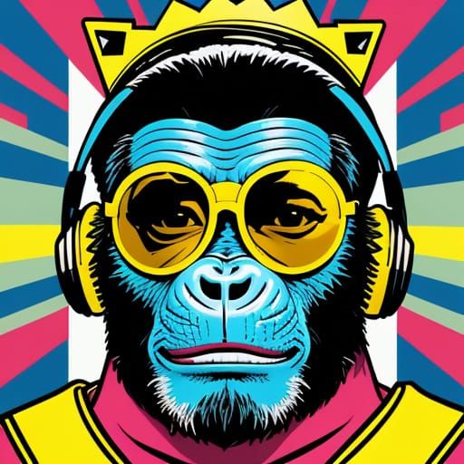 Chimpanzee King in Neon Pop Art Style