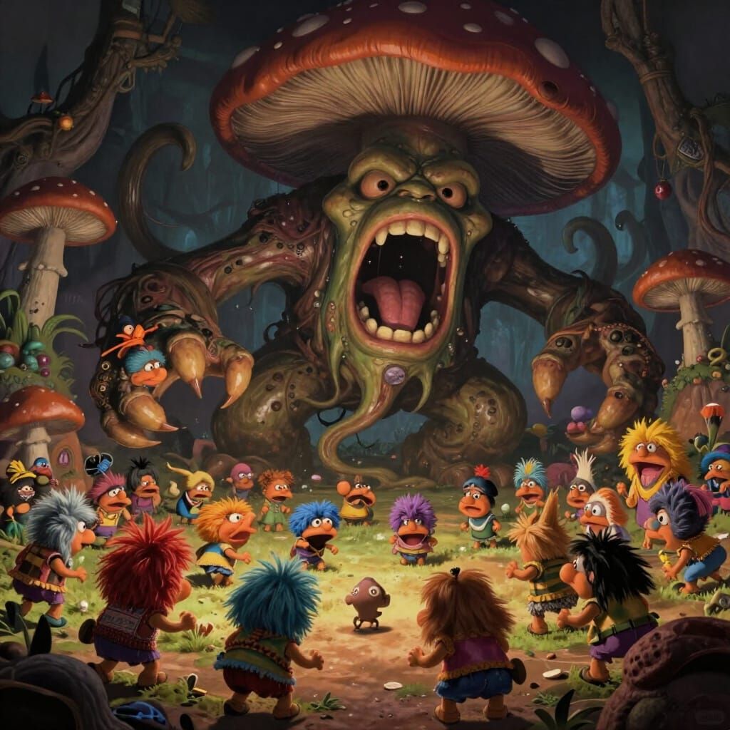 Epic Dark Fantasy Battle: Mushroom Monster vs Fraggle Rock