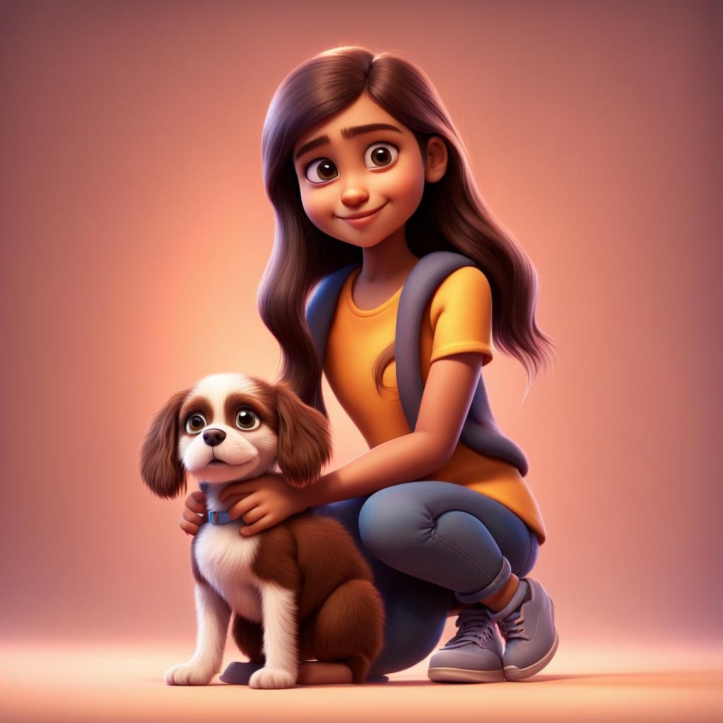 Little Girl and Dog: 3D Digital Art