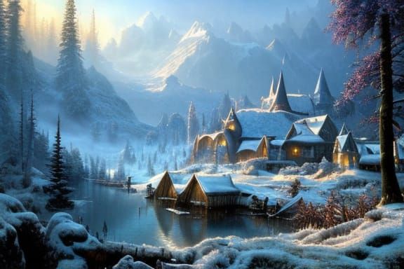 Epic Skyrim Winter Landscape with Dragons