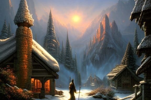 Epic Skyrim Landscape with Dragons in Winter