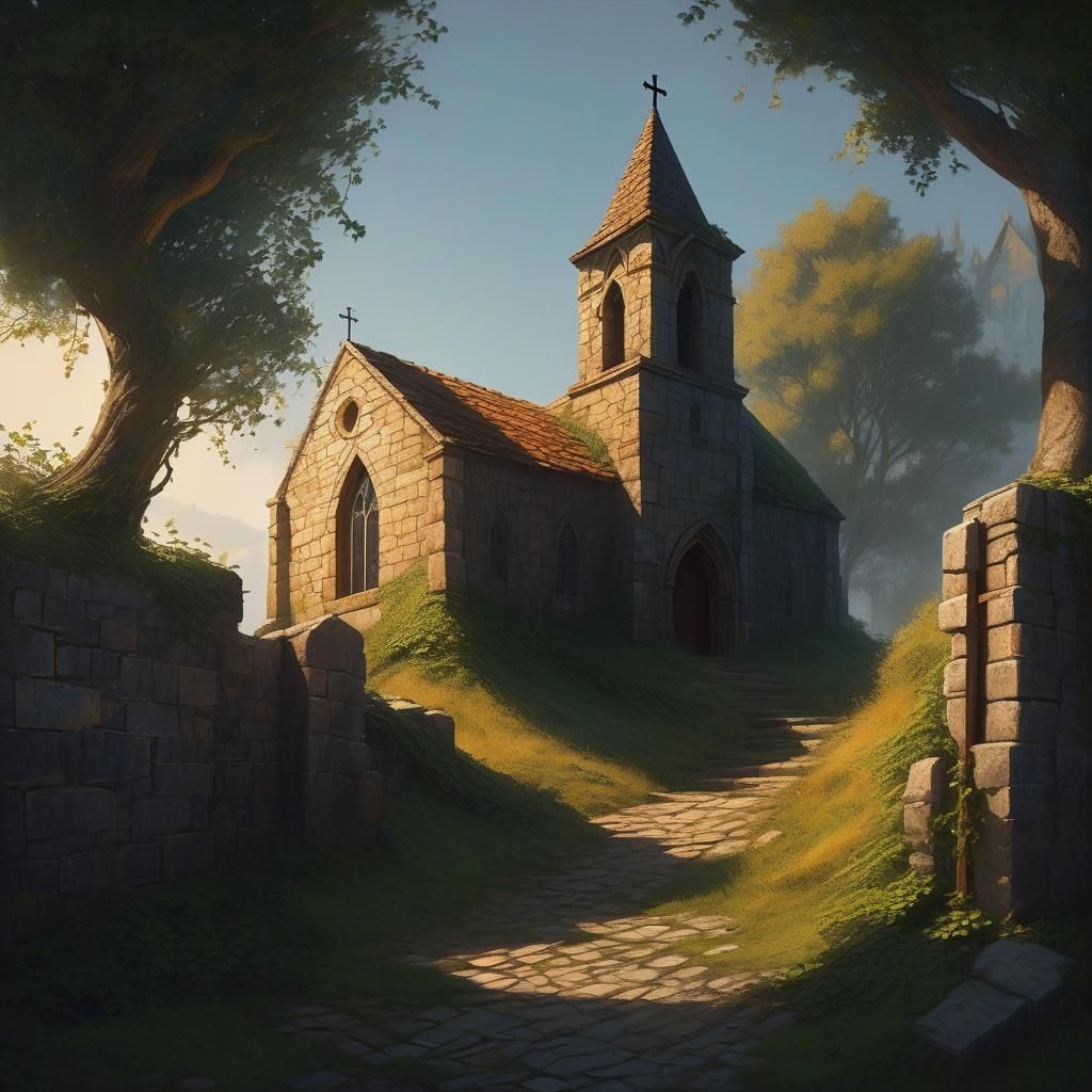 Medieval Chapel Concept Art in Oil Painting Style