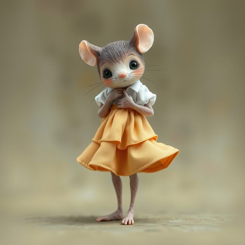 Shy Girl in Skirt, Whimsical Art Style