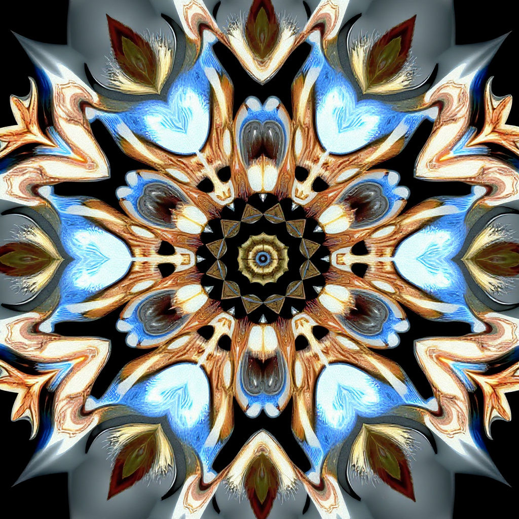 Kaleidoscopic Butterfly on Flower in Symmetrical Mosaic