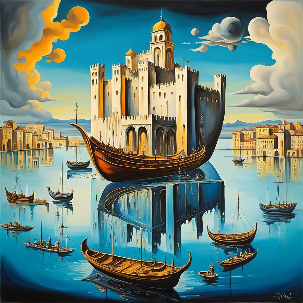 Surreal Floating Palace City in Dali Style