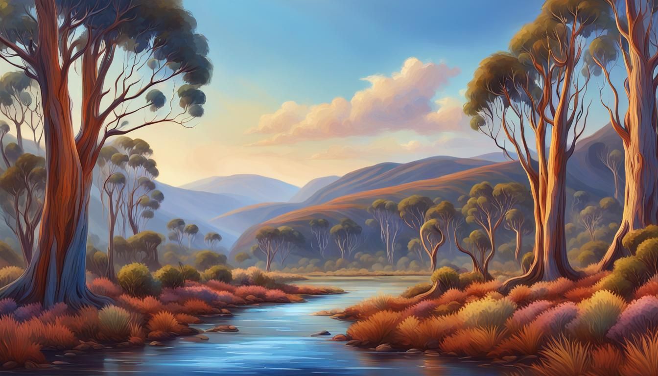 Serene Australian Landscape in Oil Painting Style