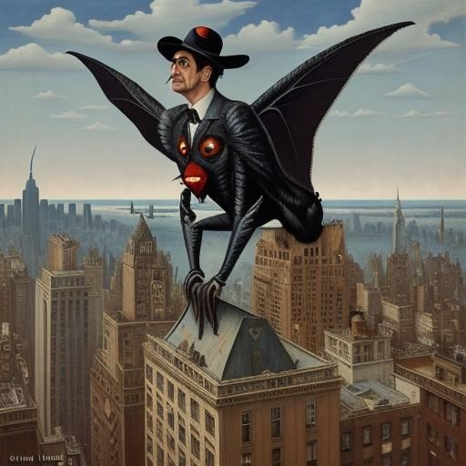 Mothman Sighting in 1900s New York: Surrealist Oil Painting