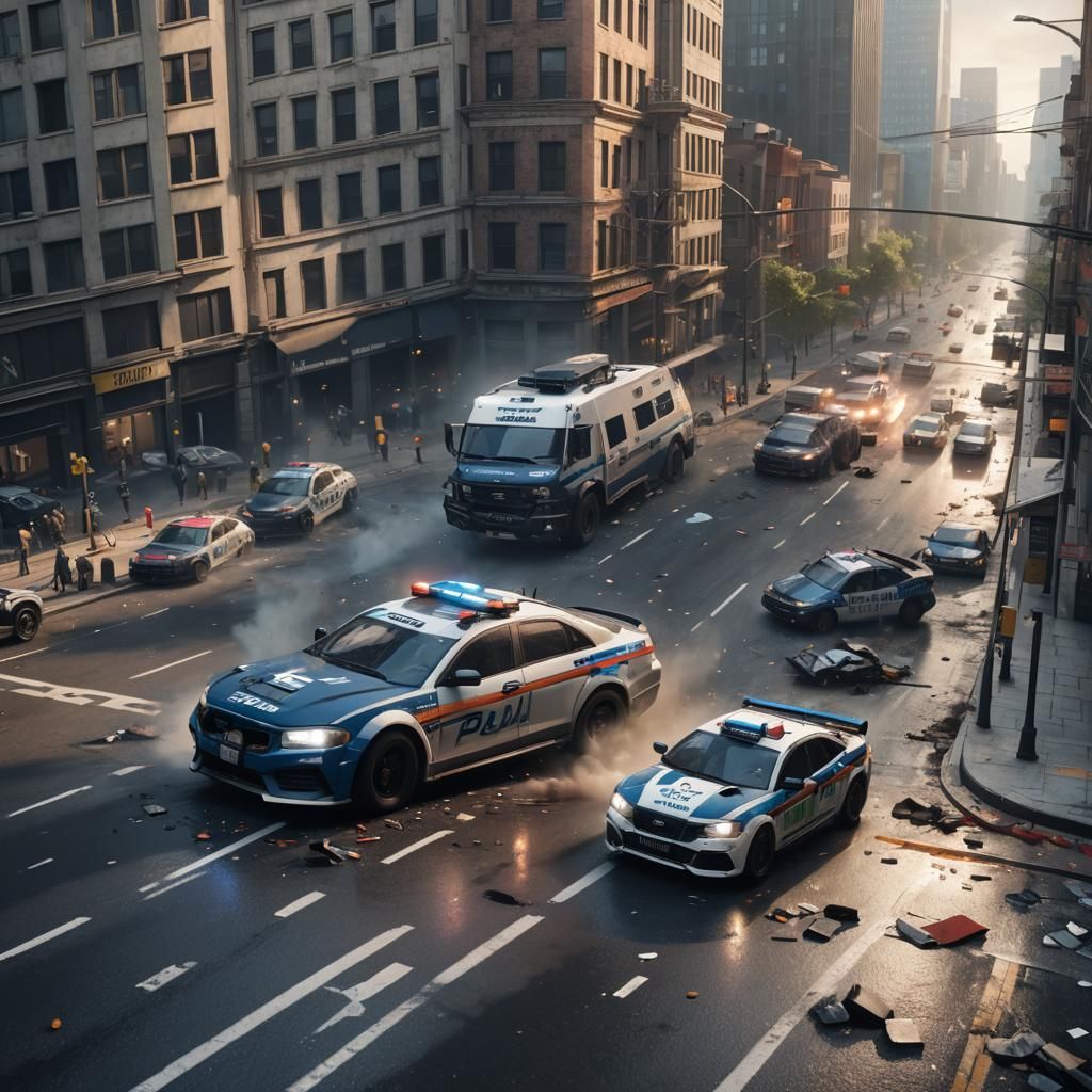 High-Speed Car Race with Crashed Police Car