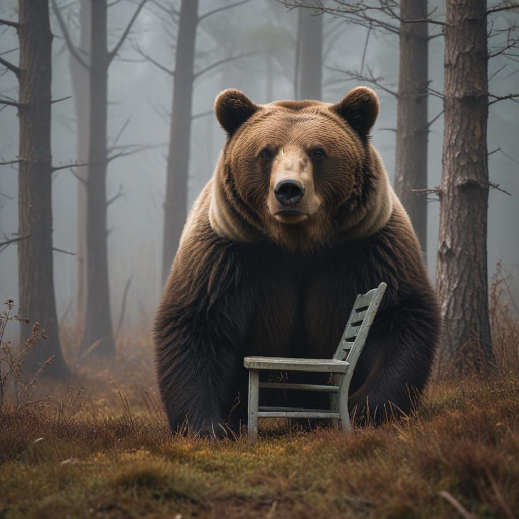 AI Generated Image of a Bear Sitting In A Chair