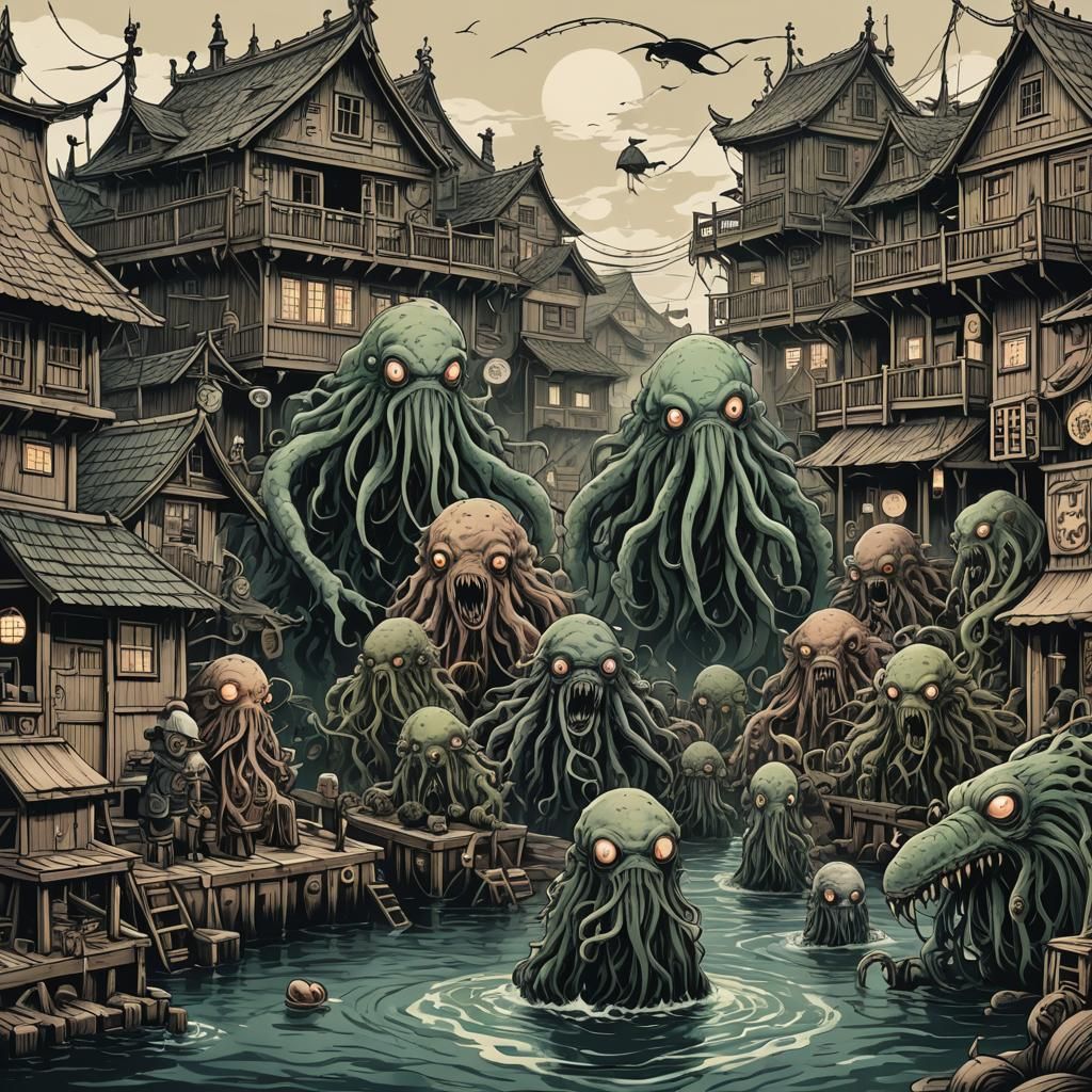 Lovecraftian Monsters in Sinister Village, Manga Style