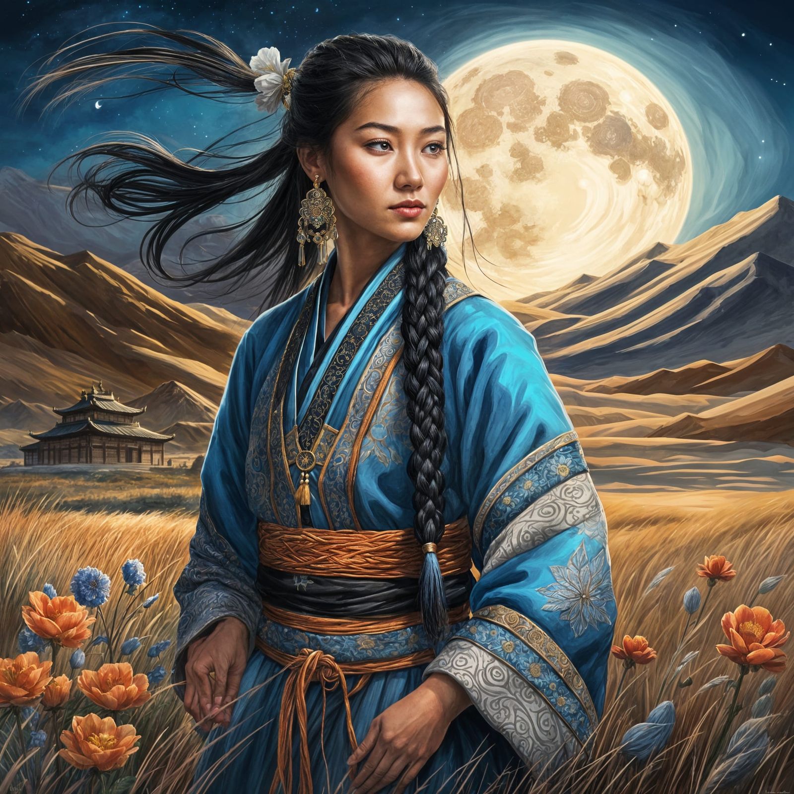 Stunning color sketch of a Beautiful Mongolian Beauty