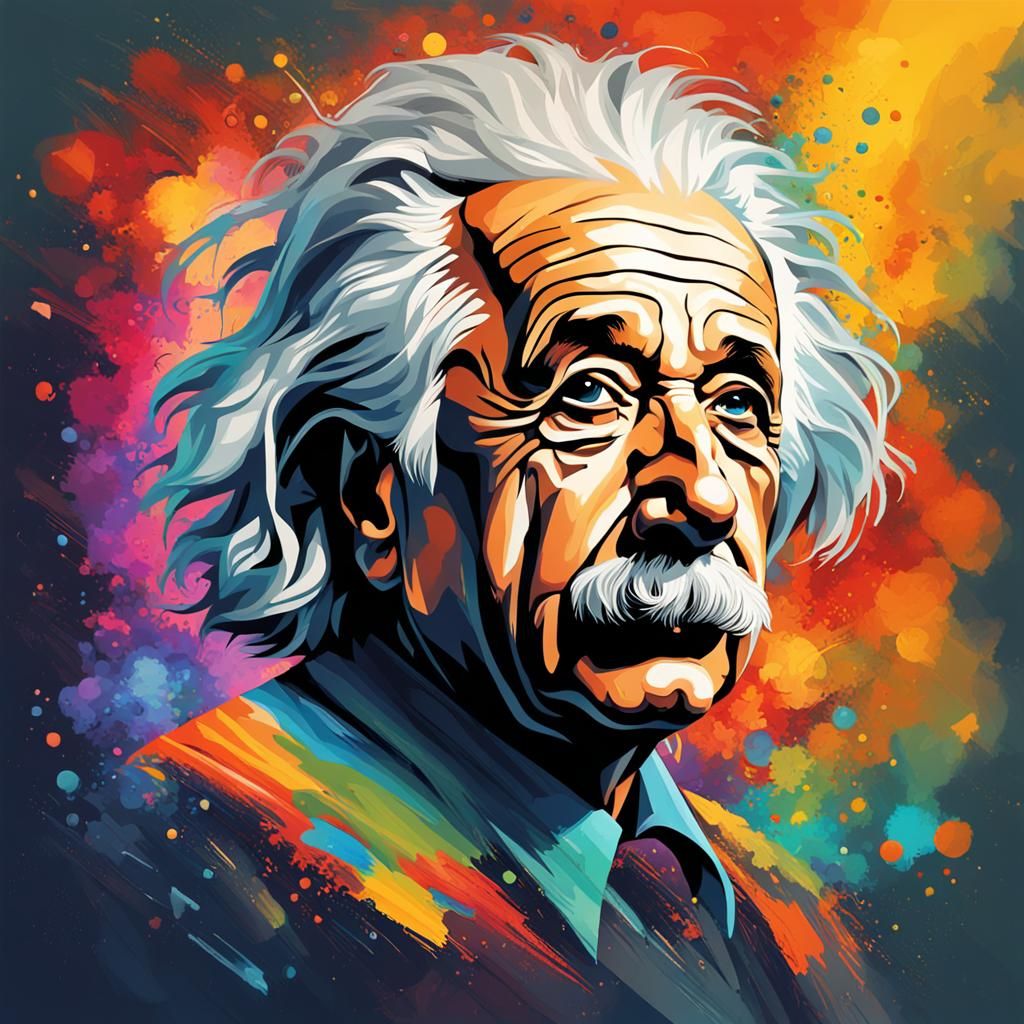 Hyperrealistic Portrait of Albert Einstein with Colorful Acc...
