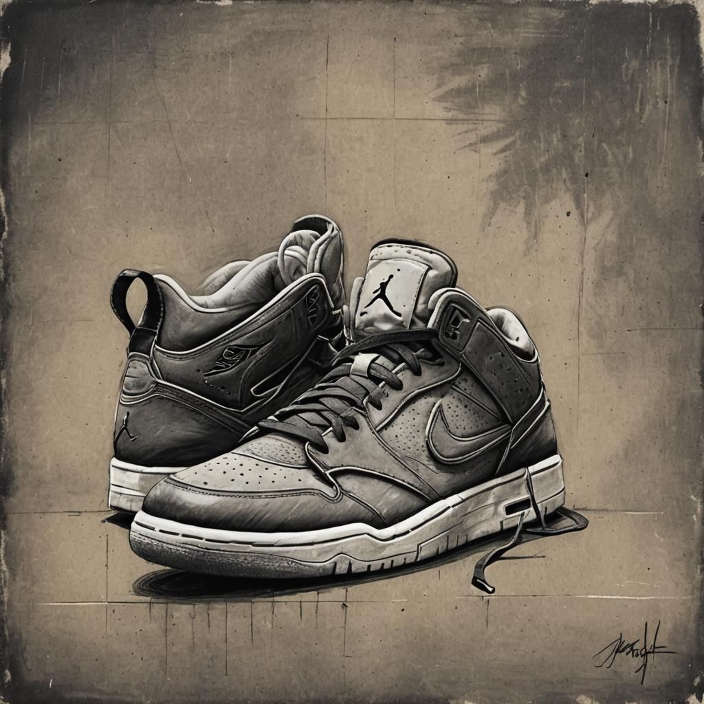 Worn Air Jordans: Expressive Charcoal Shoe Sketch