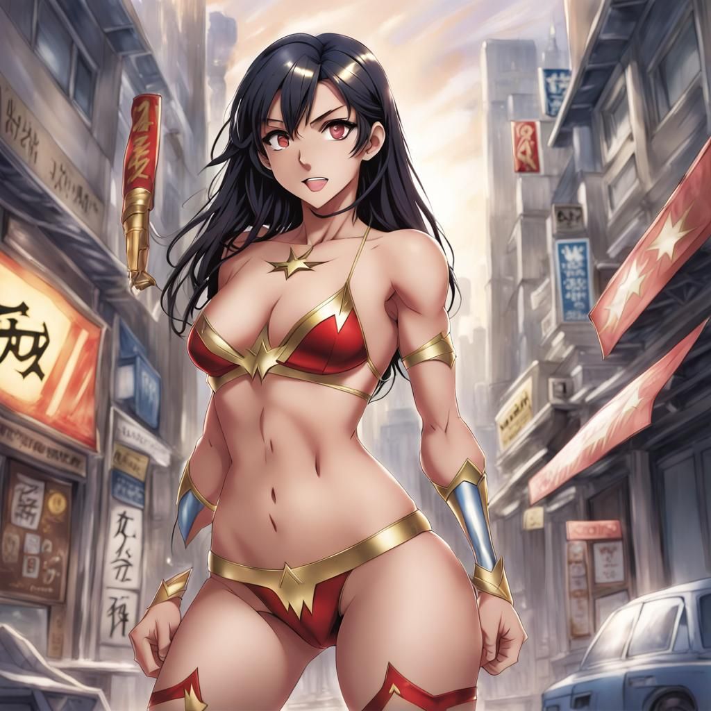 WonderWoman in Anime Style with Bare Midriff