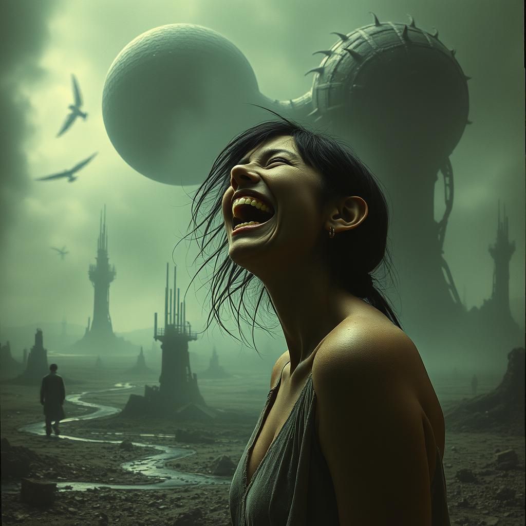 Post-Apocalyptic Laughter in Dark Surrealist Style