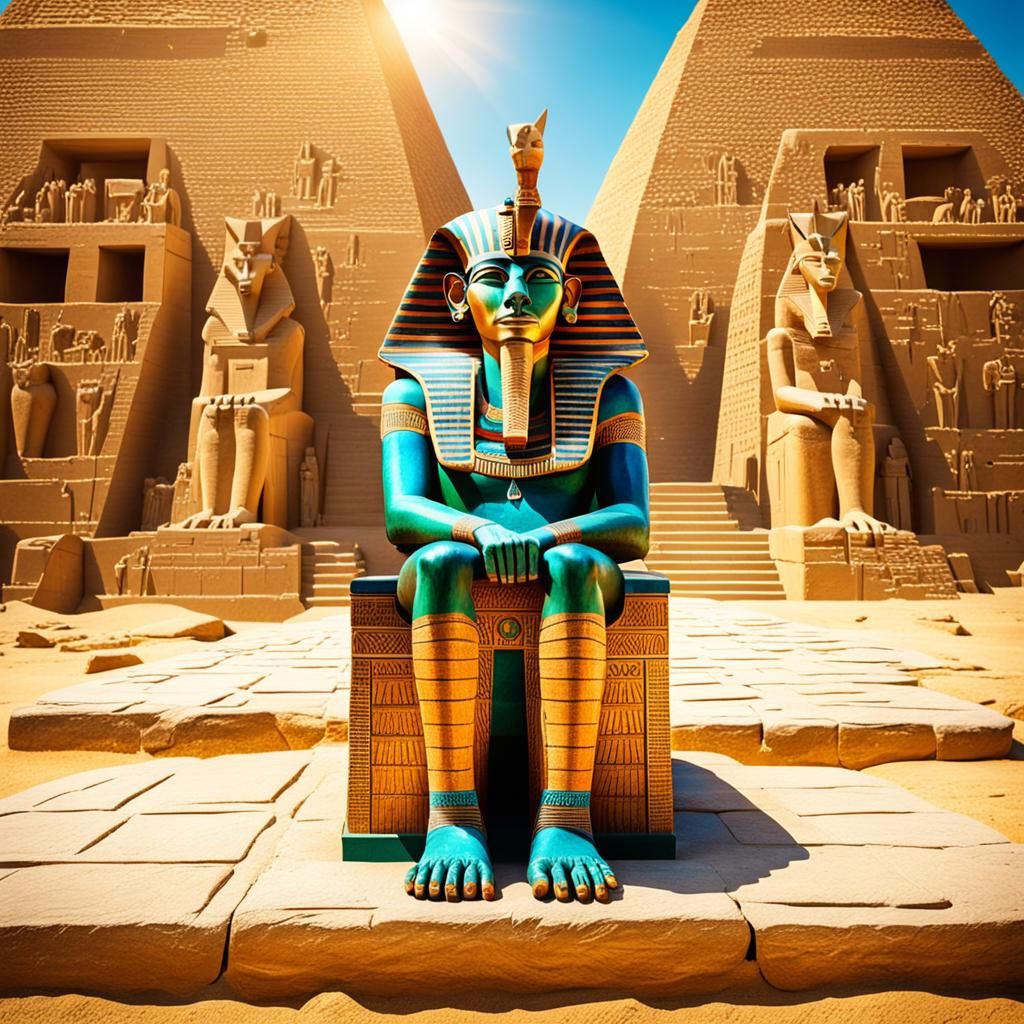 Colorful Pharaoh Coffin Scene in Ancient Egypt