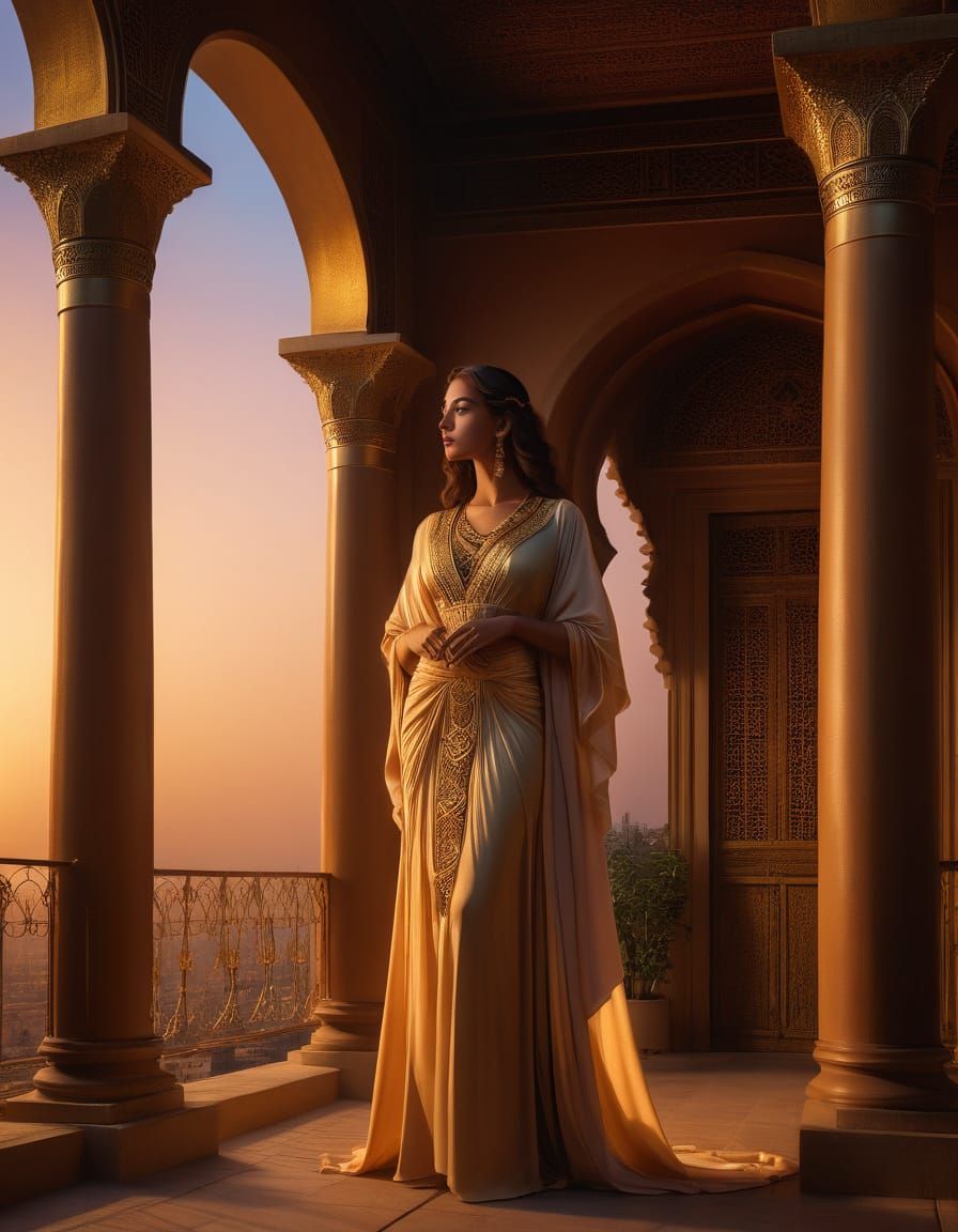 Beautiful Maiden in Cairo at Dusk Fantasy Art