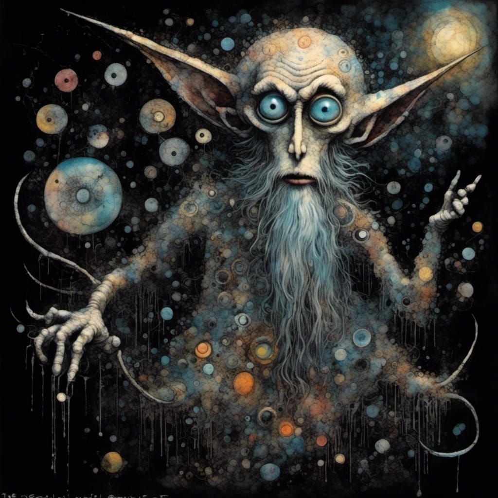 Surreal Devil, Saint, and Fairy with Chemtrails