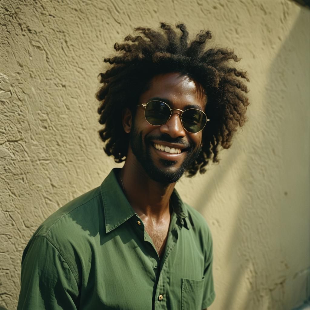 Cinematic Portrait of Smiling Black Man with Afro