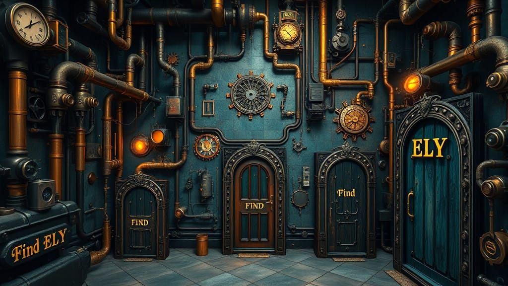 Steampunk Portal to ELY in Intricate Gears and Gilded Letter...