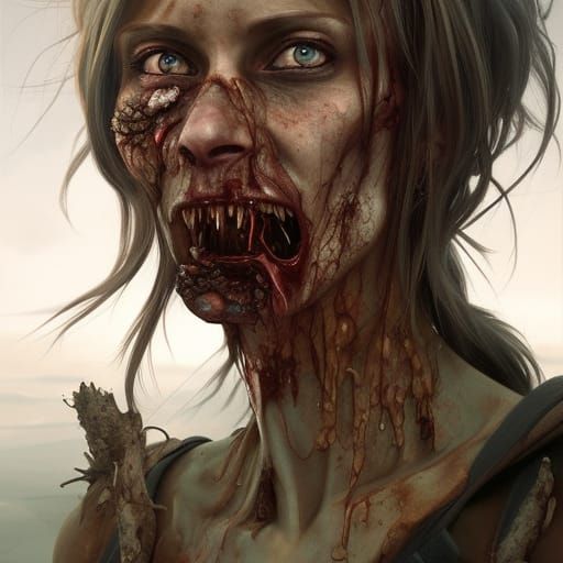 Hyperrealistic Zombie in Post-Apocalyptic Landscape