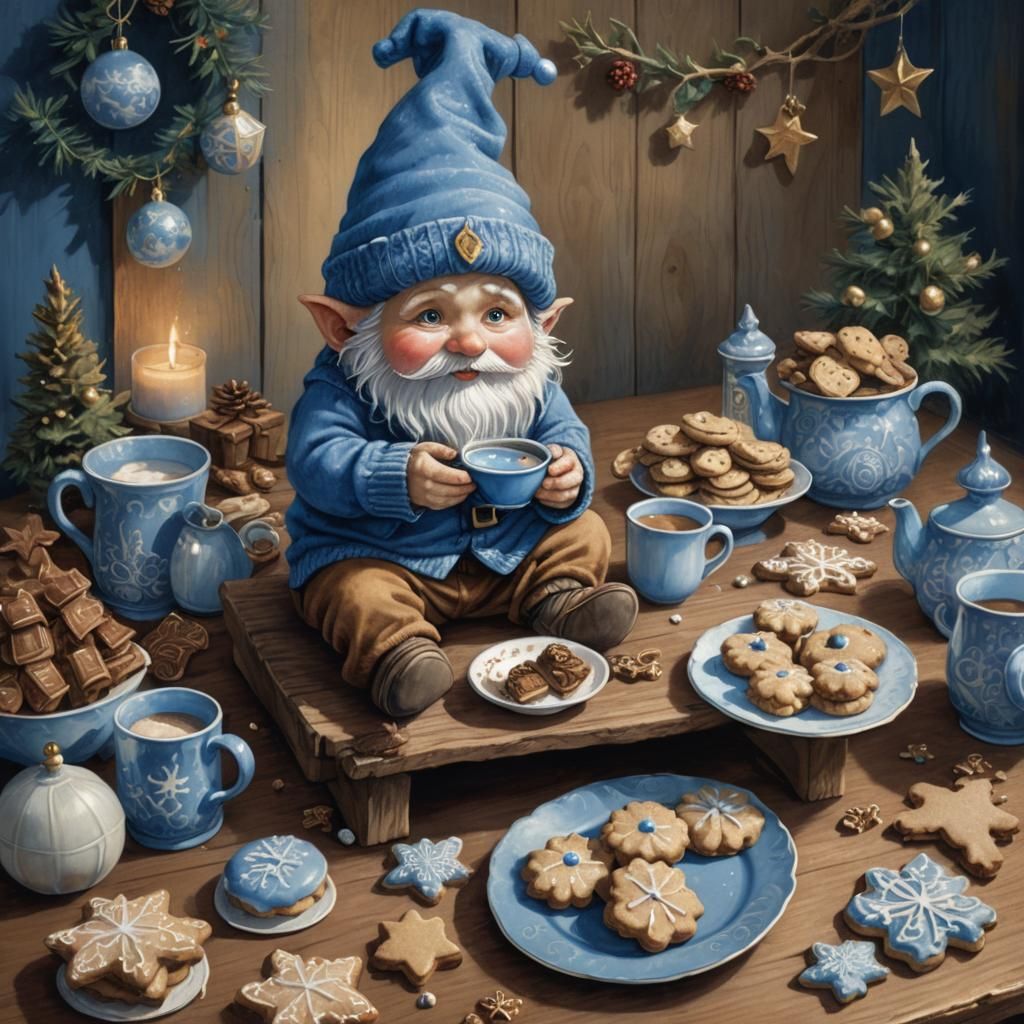 Blue Gnome's Christmas Cocoa: A Whimsical Illustration