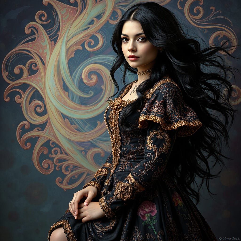 Victorian Woman in Surreal Digital Art Environment