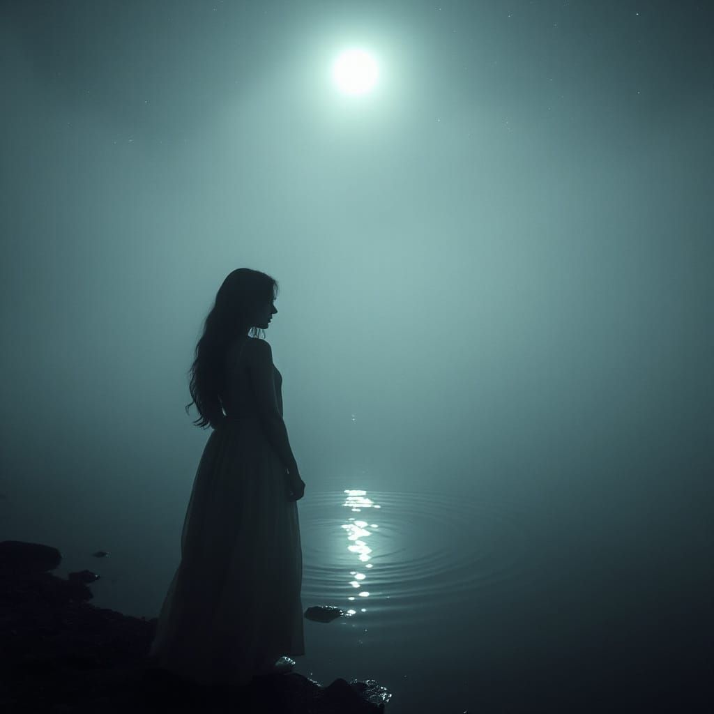 Ethereal Woman by Misty Lake, in Dreamy Style