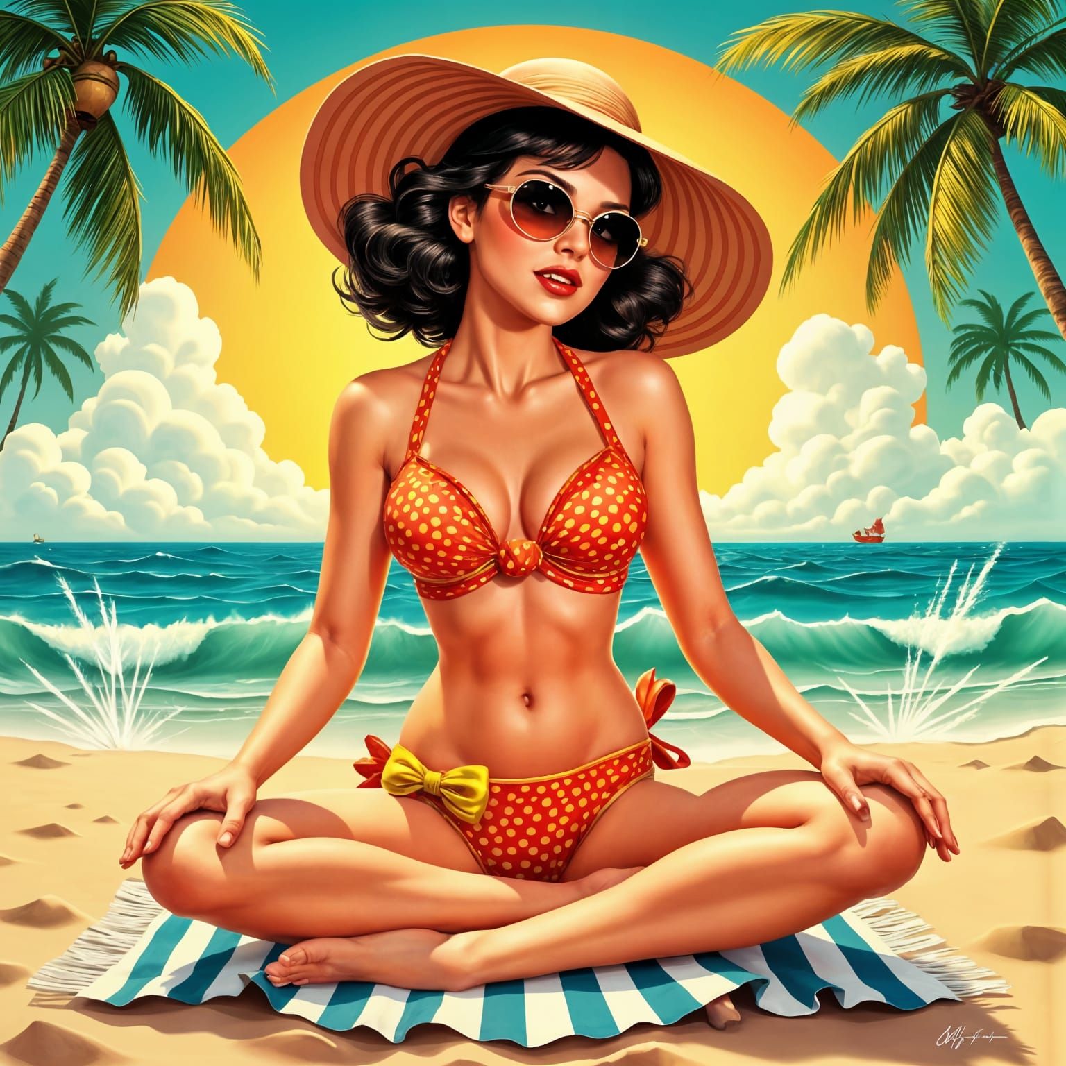 Cinderella's Beachside Escapade in Vibrant Pop Art