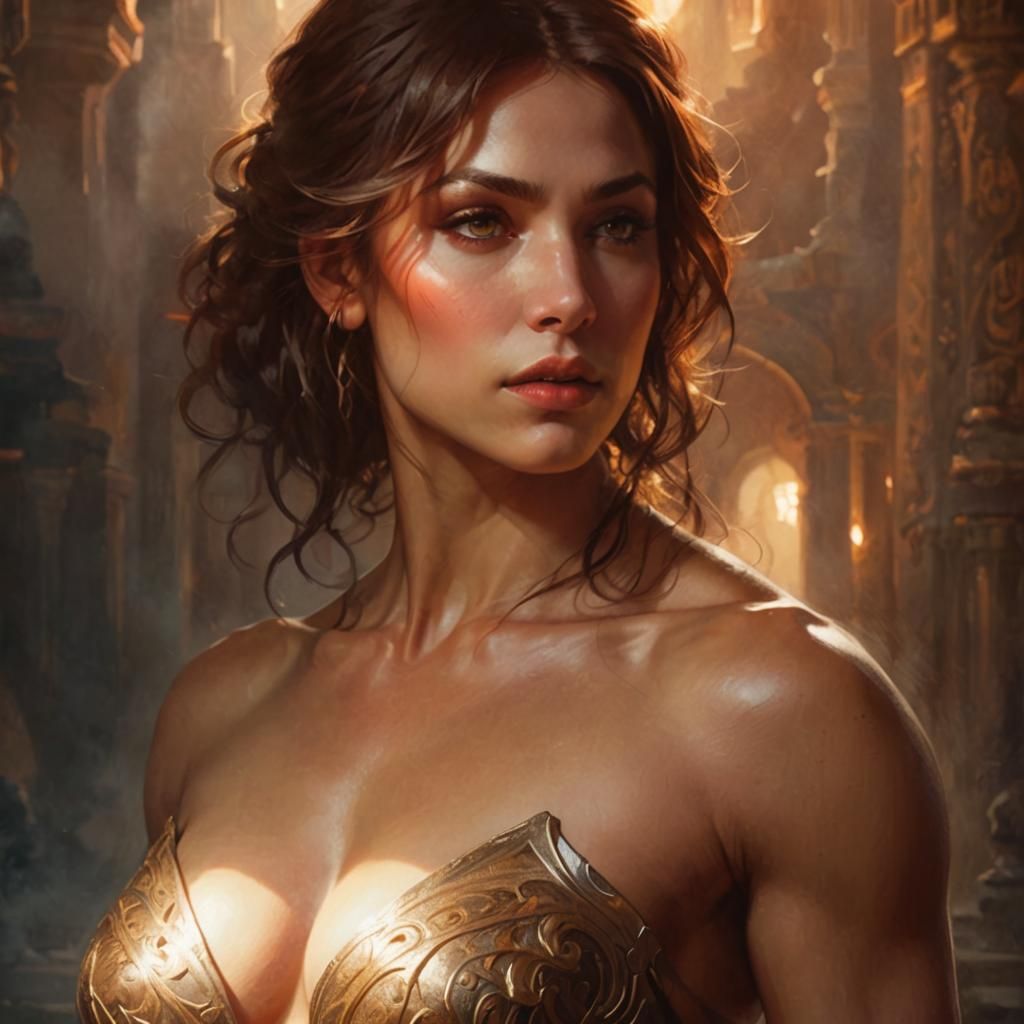 Fantasy Art: Muscular Woman in Mystical Temple
