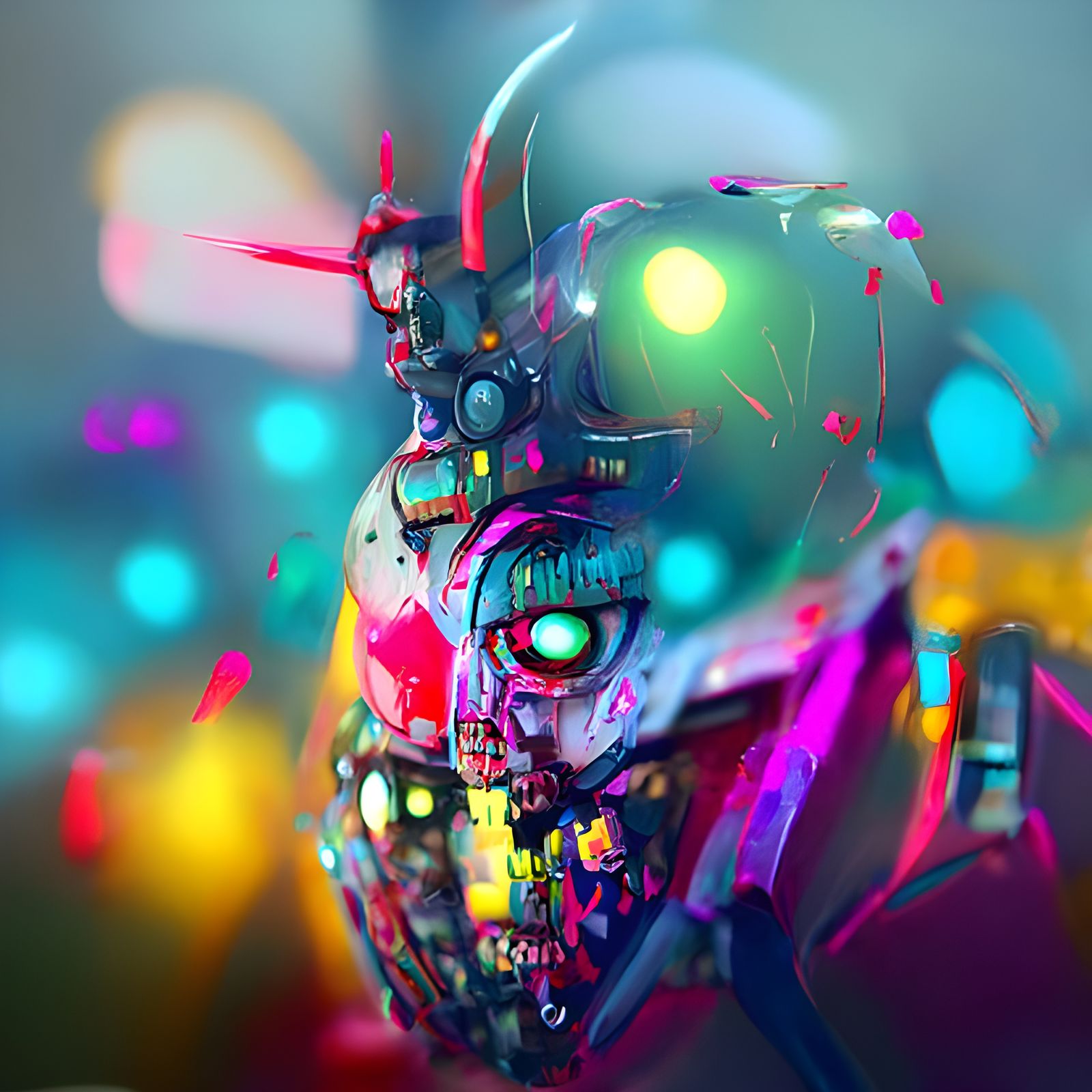 Psychedelic Mecha Psychopath in Cyberpunk Style