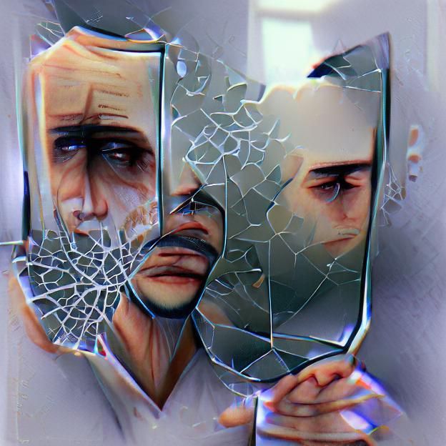 Shattered Mirror Reflecting Broken Man
