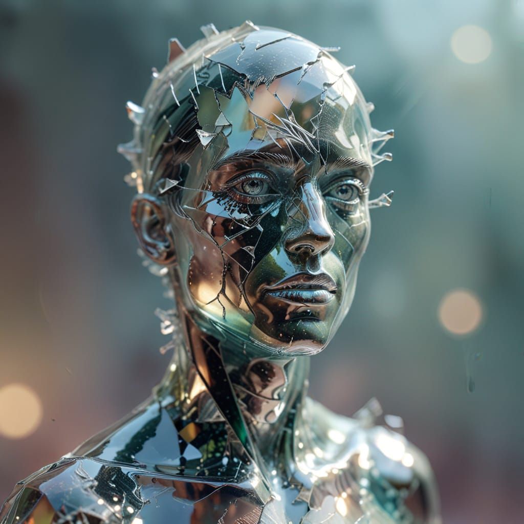 Glass Person Refracting Light in Pastel Hues