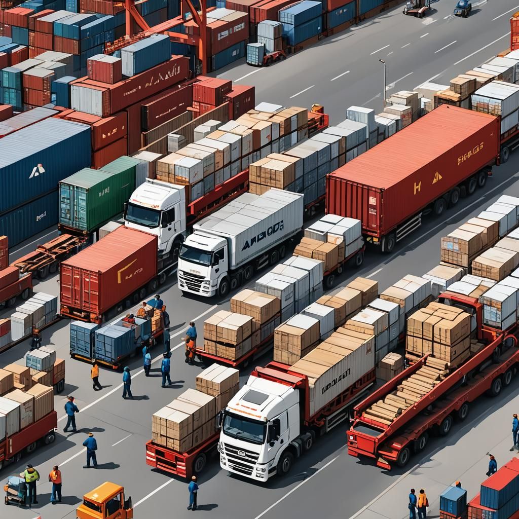Container Truck at Port: Cargo Operations Illustration