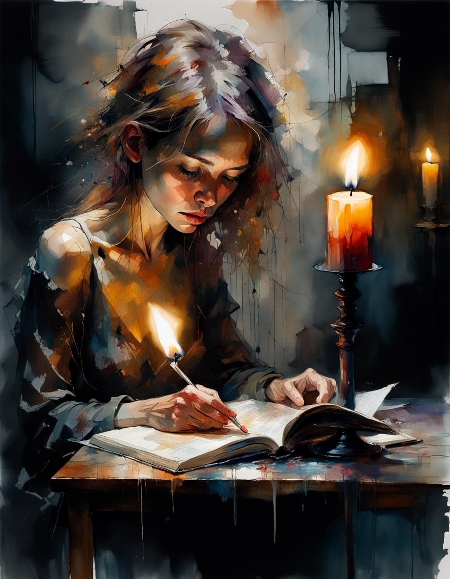 Candlelight Reader: Minimalist Alcohol Ink Art