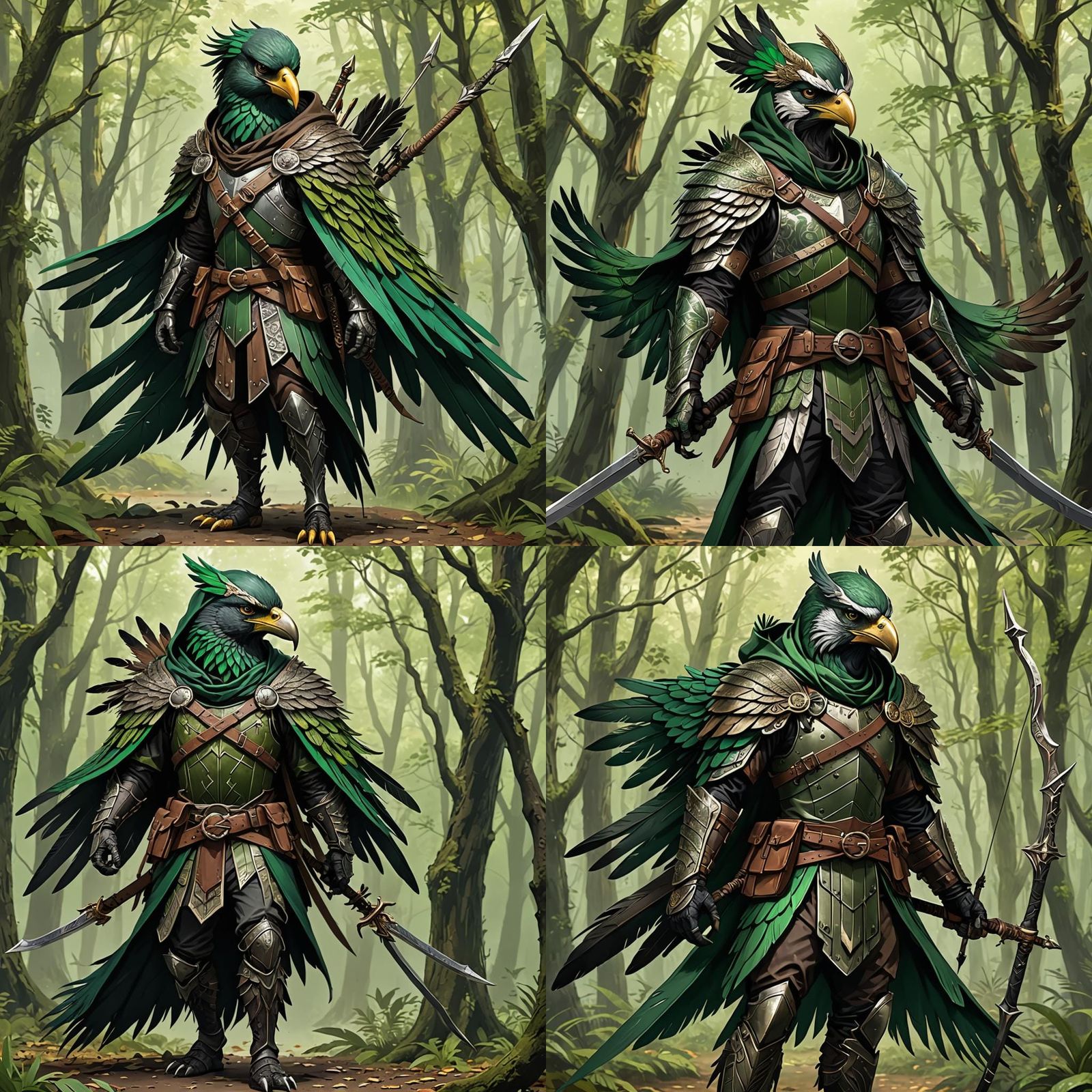 Aarakocra Warrior in Forest Green: 3D Anime Art