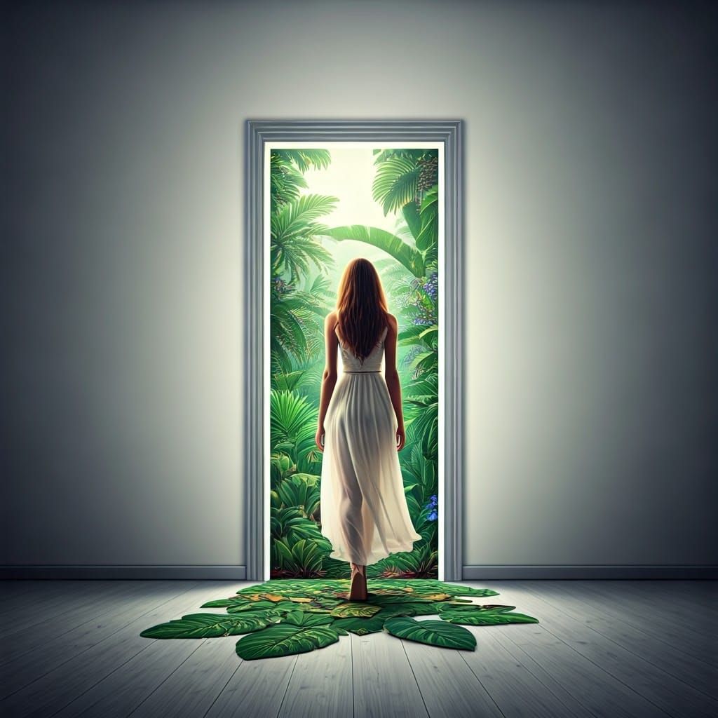 Jungle Bursting From Doorway in Surrealist Dreamscape