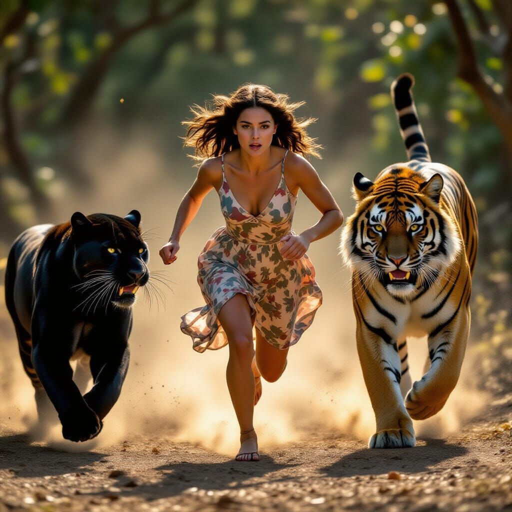 Woman Saved by Tiger: Cinematic Thriller