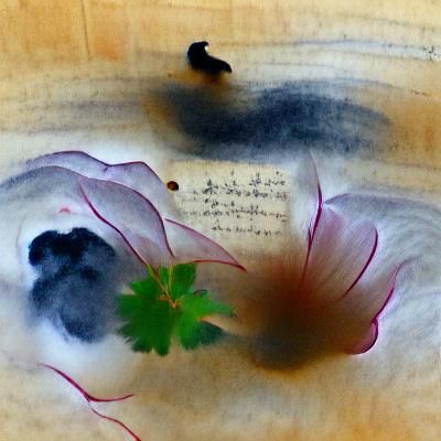 Abstract Sumi-e Landscape with Bokuseki Calligraphy