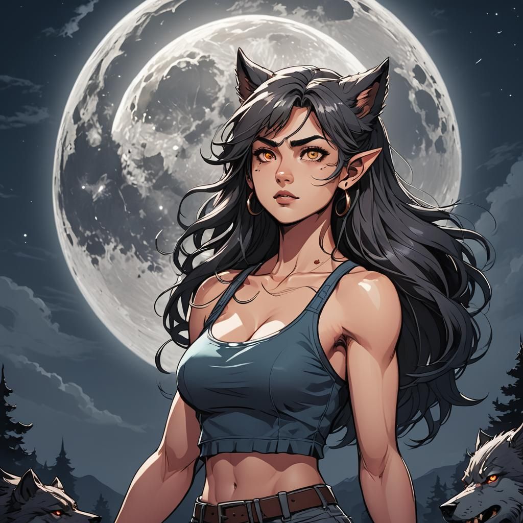 Teenage Girl Werewolf Transformation in Manga Style